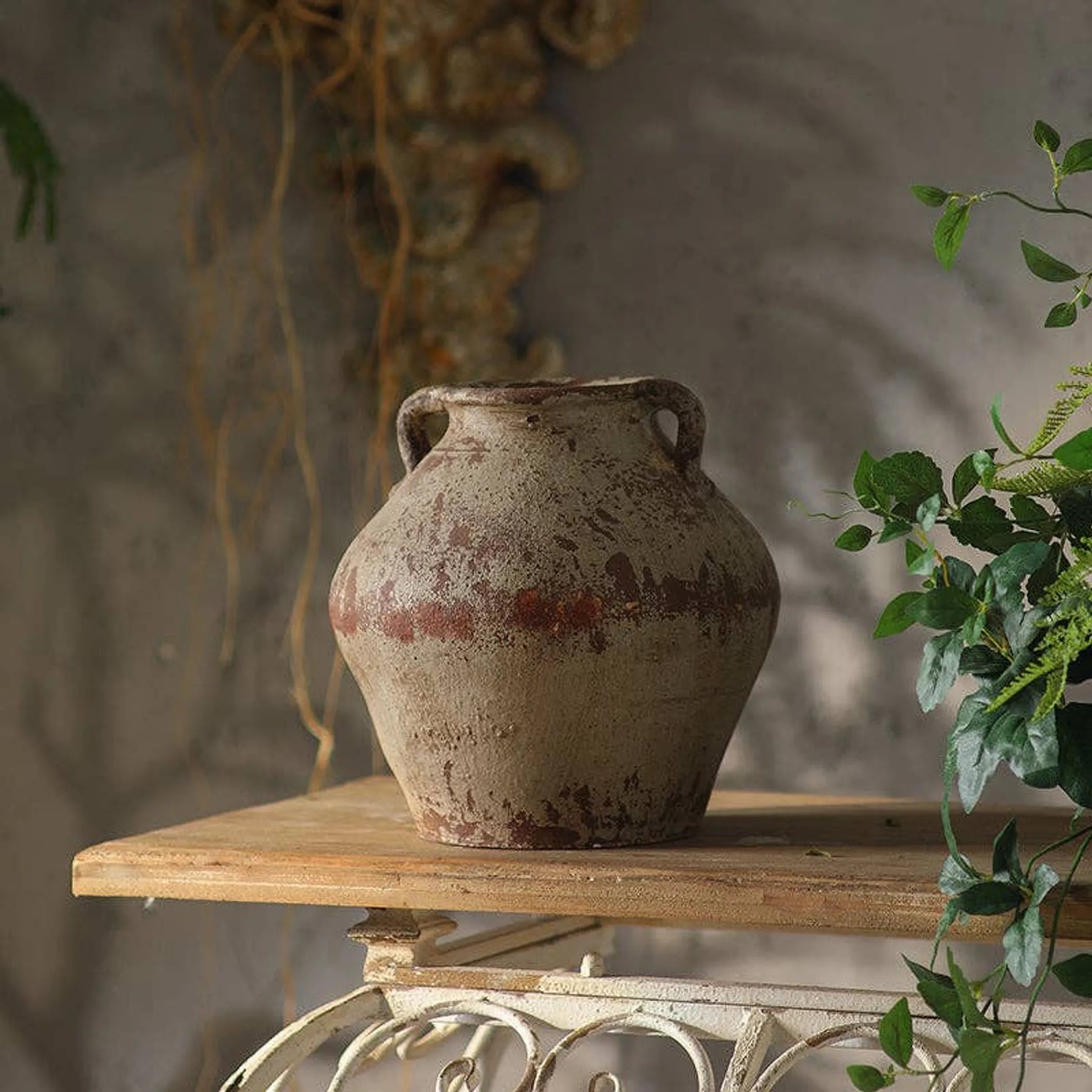 Antique-Style Rustic  Vase with Double Handles