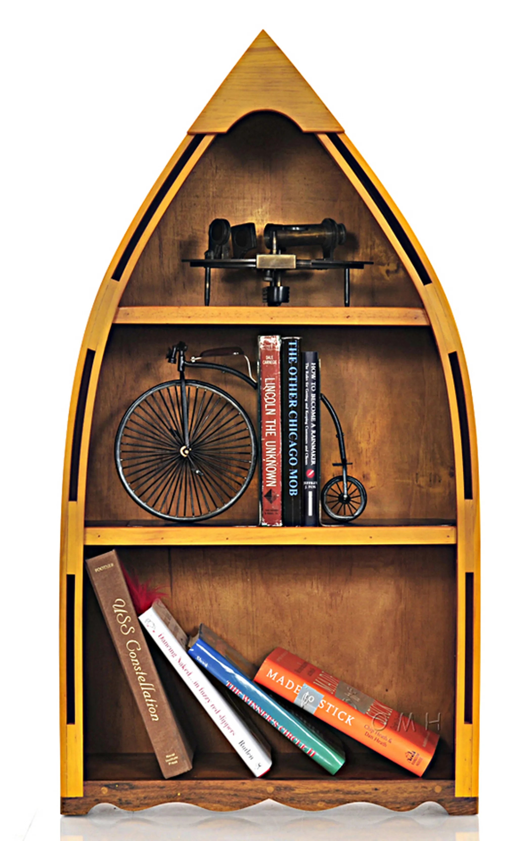 Wooden Canoe-Shaped Book and Memento Shelf
