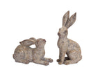 Set Of 2 Rustic Rabbit Figurines Polystone Resin 7 Inch And 14 Inch Garden Decor Brown And Grey