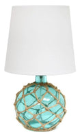 Elegant Designs Buoy Rope Nautical Netted Coastal Ocean Sea Glass Table Lamp with Fabric Shade