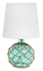 Elegant Designs Buoy Rope Nautical Netted Coastal Ocean Sea Glass Table Lamp with Fabric Shade