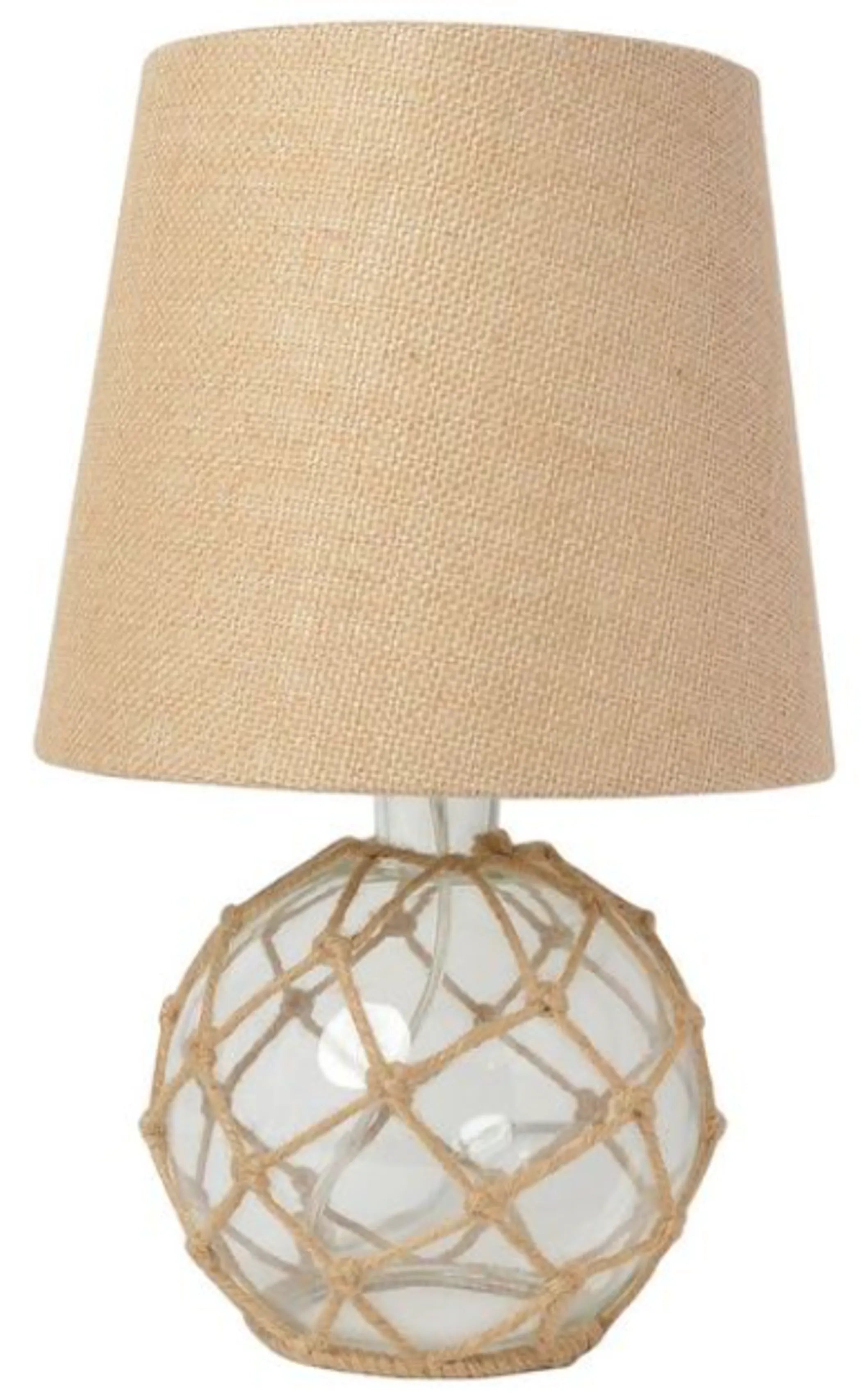 Elegant Designs Buoy Rope Nautical Netted Coastal Ocean Sea Glass Table Lamp with Fabric Shade