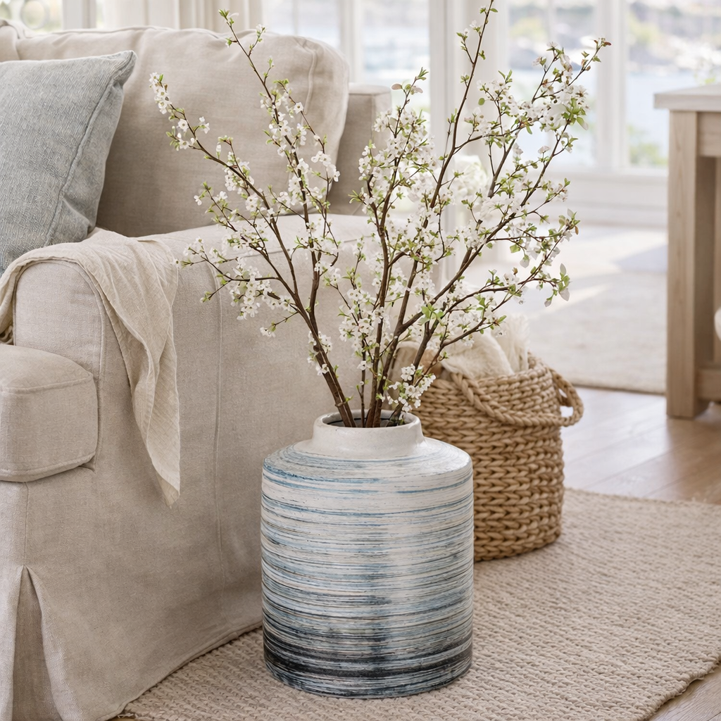 Textured Coastal Ceramic Lidded Jar – 10"