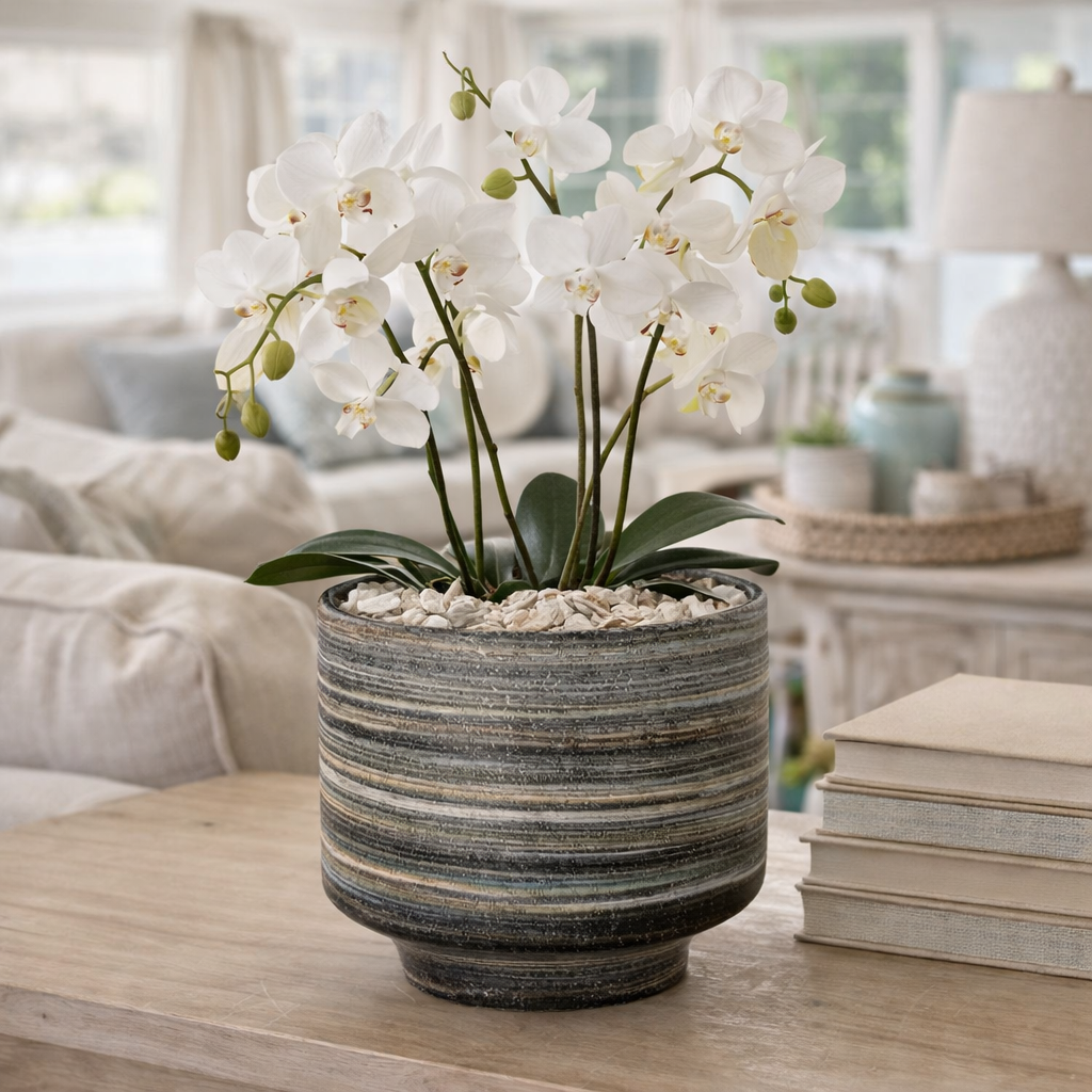 Textured Coastal Ceramic Bowl Planter – 6.5"