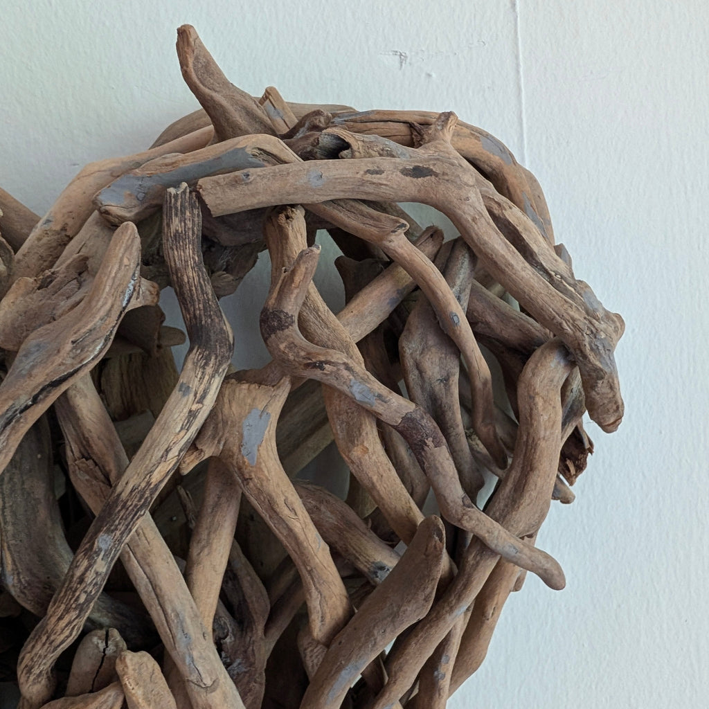 Handcrafted Driftwood Heart Wall Sculpture – Natural Coastal Art
