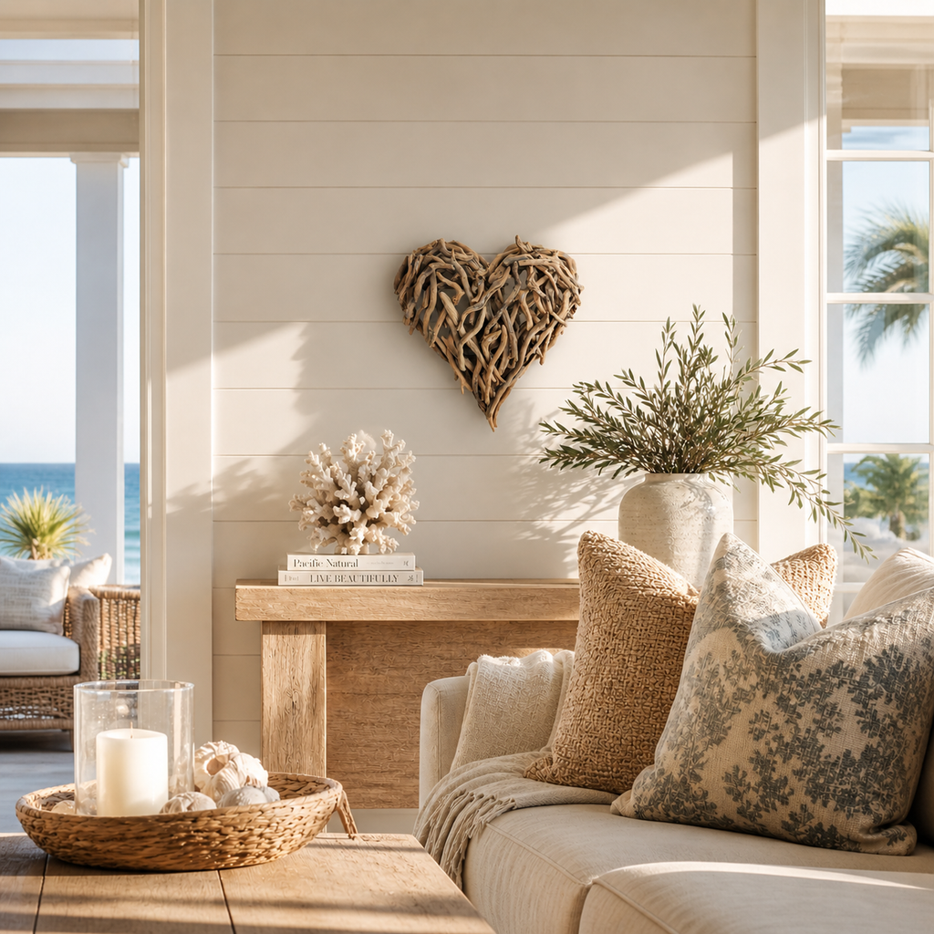 Handcrafted Driftwood Heart Wall Sculpture – Natural Coastal Art