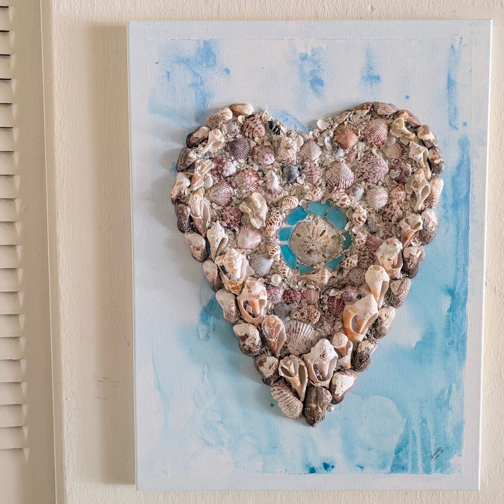 Coastal Shell Heart Wall Art – Original Mixed Media by Dani Prado
