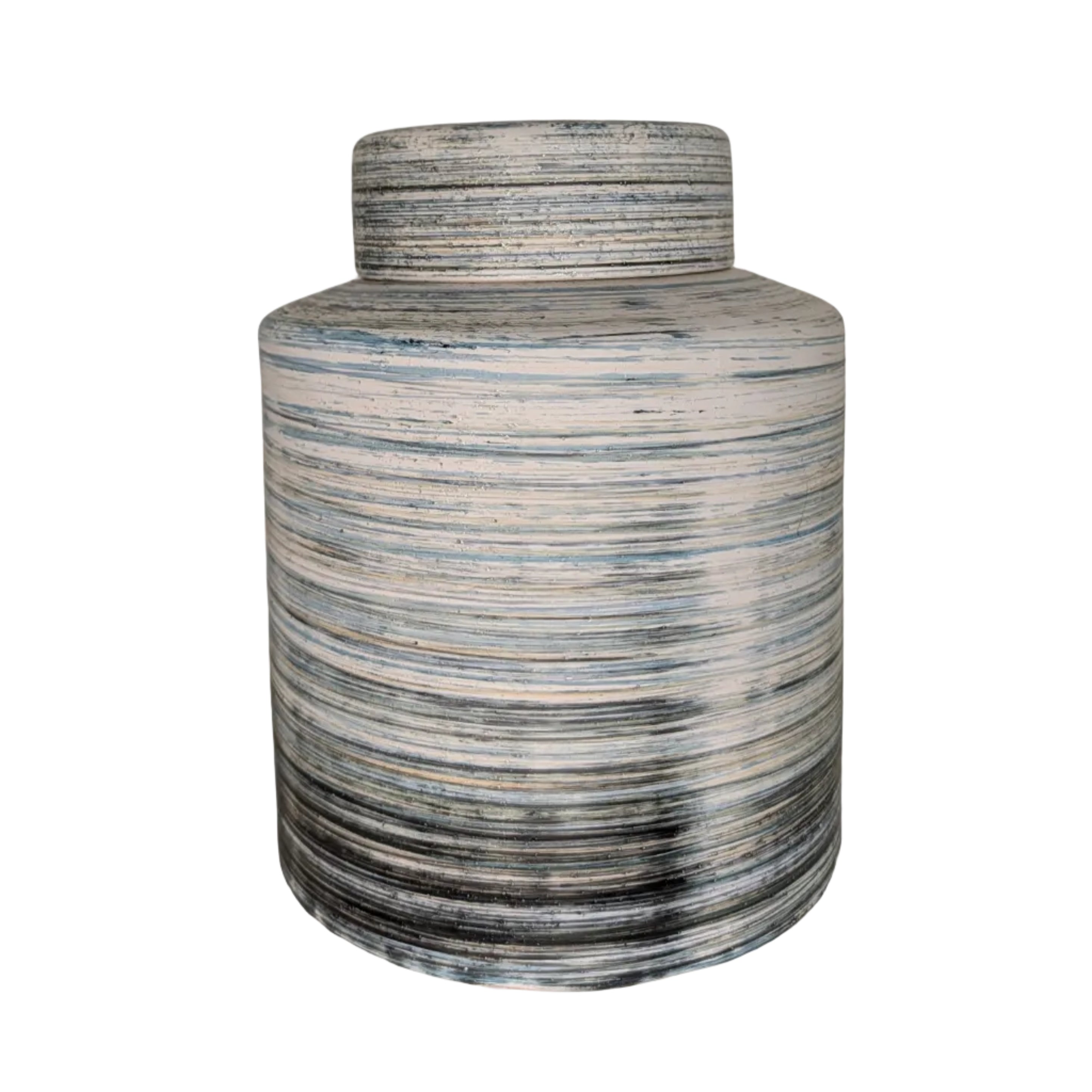Textured Coastal Ceramic Lidded Jar – 10"