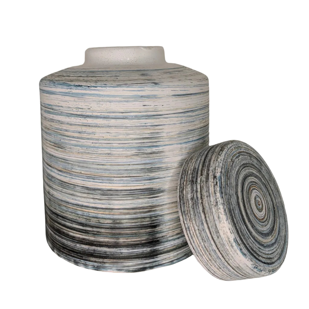 Textured Coastal Ceramic Lidded Jar – 10"