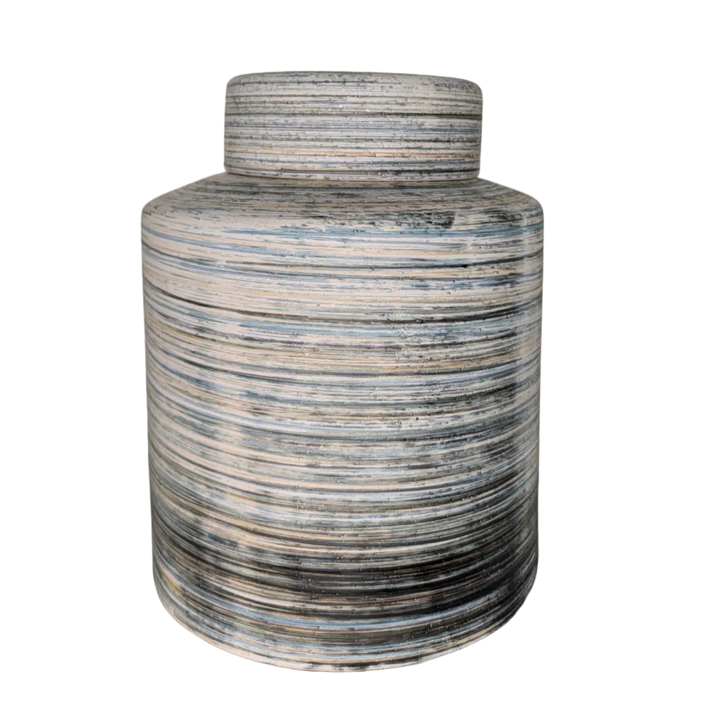 Textured Coastal Ceramic Lidded Jar – 10"
