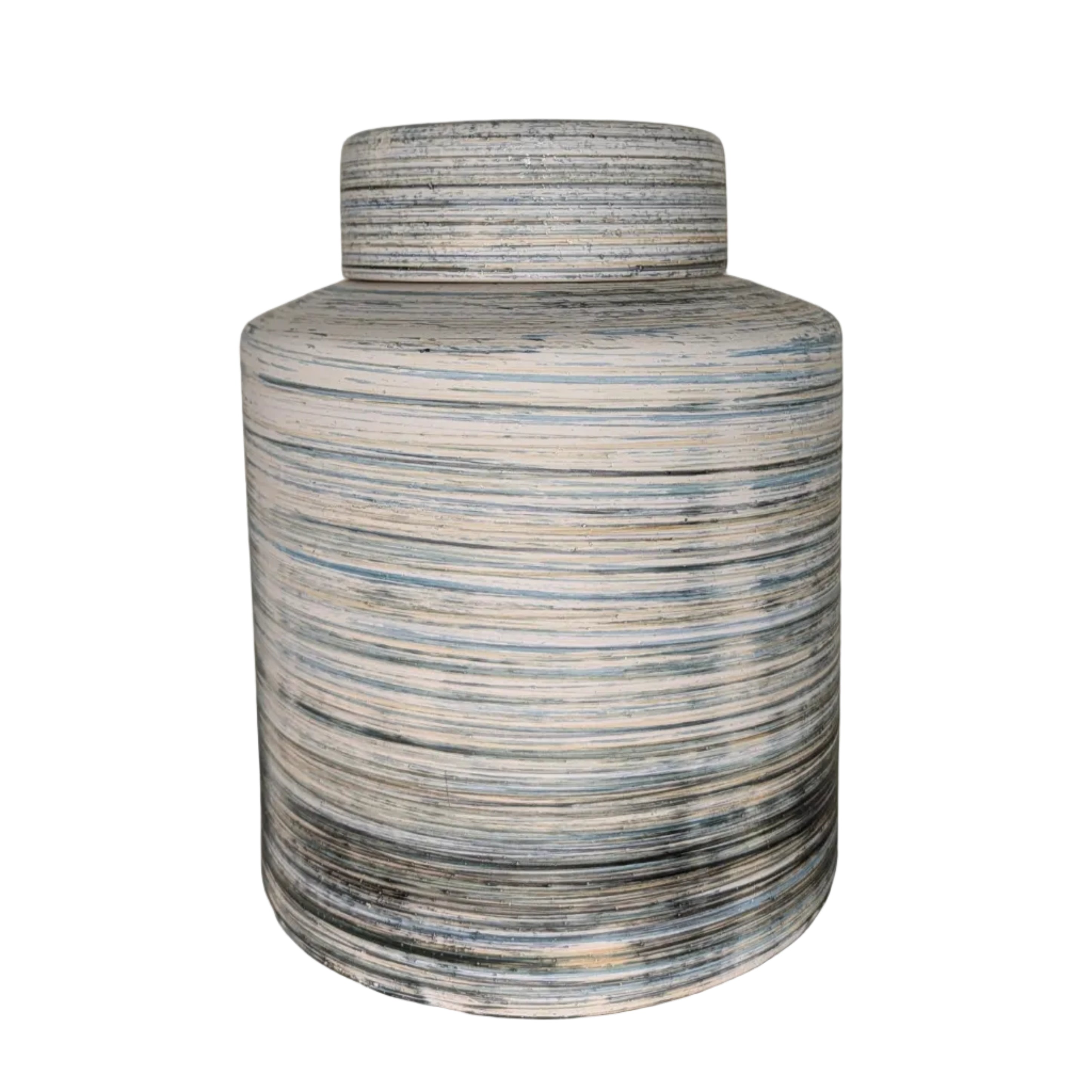 Textured Coastal Ceramic Lidded Jar – 10"