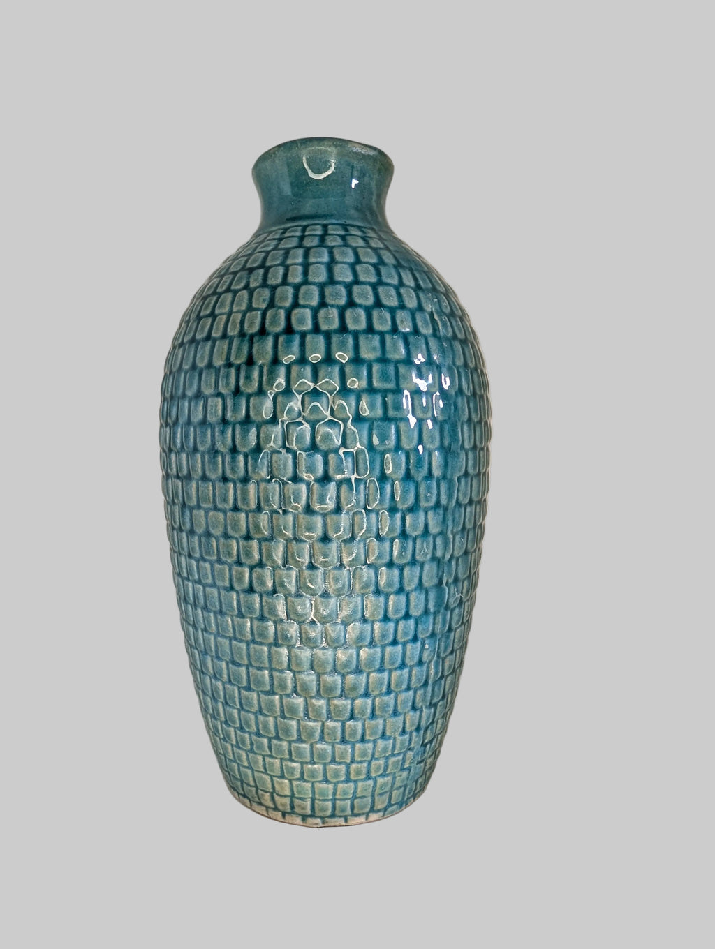 Textured Teal Mosaic Ceramic Vase