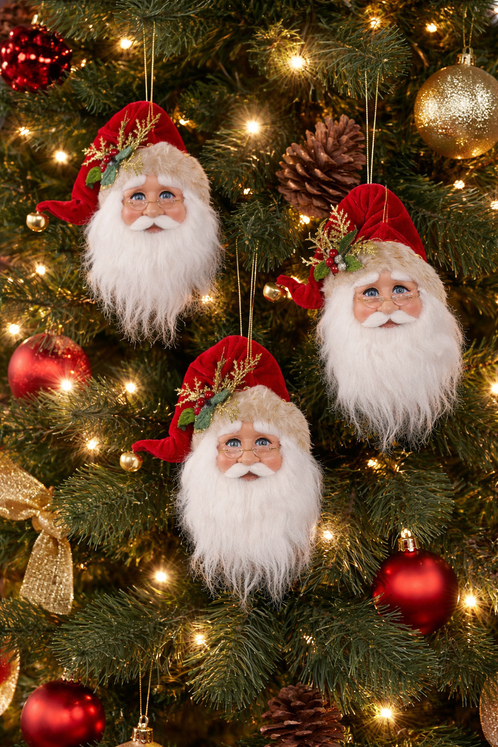 3pc. Santa Head Ornaments