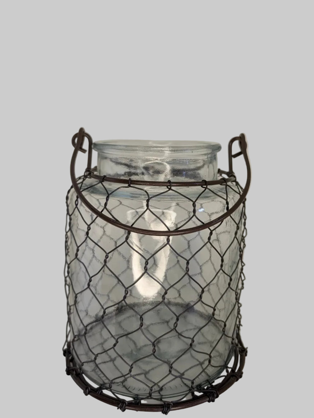 Coastal Glass Jar Lantern with Wire Basket