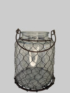 Coastal Glass Jar Lantern with Wire Basket