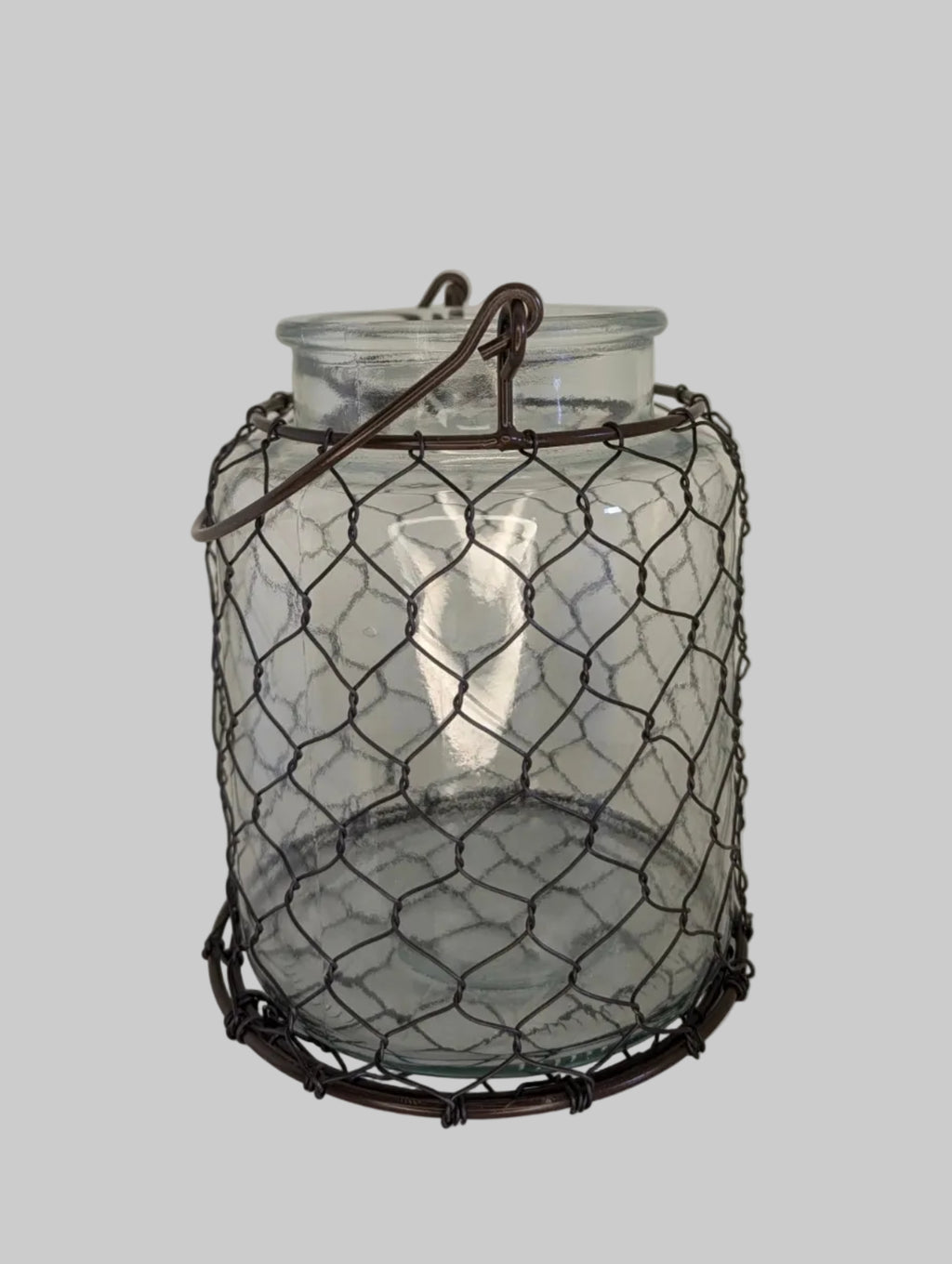 Coastal Glass Jar Lantern with Wire Basket