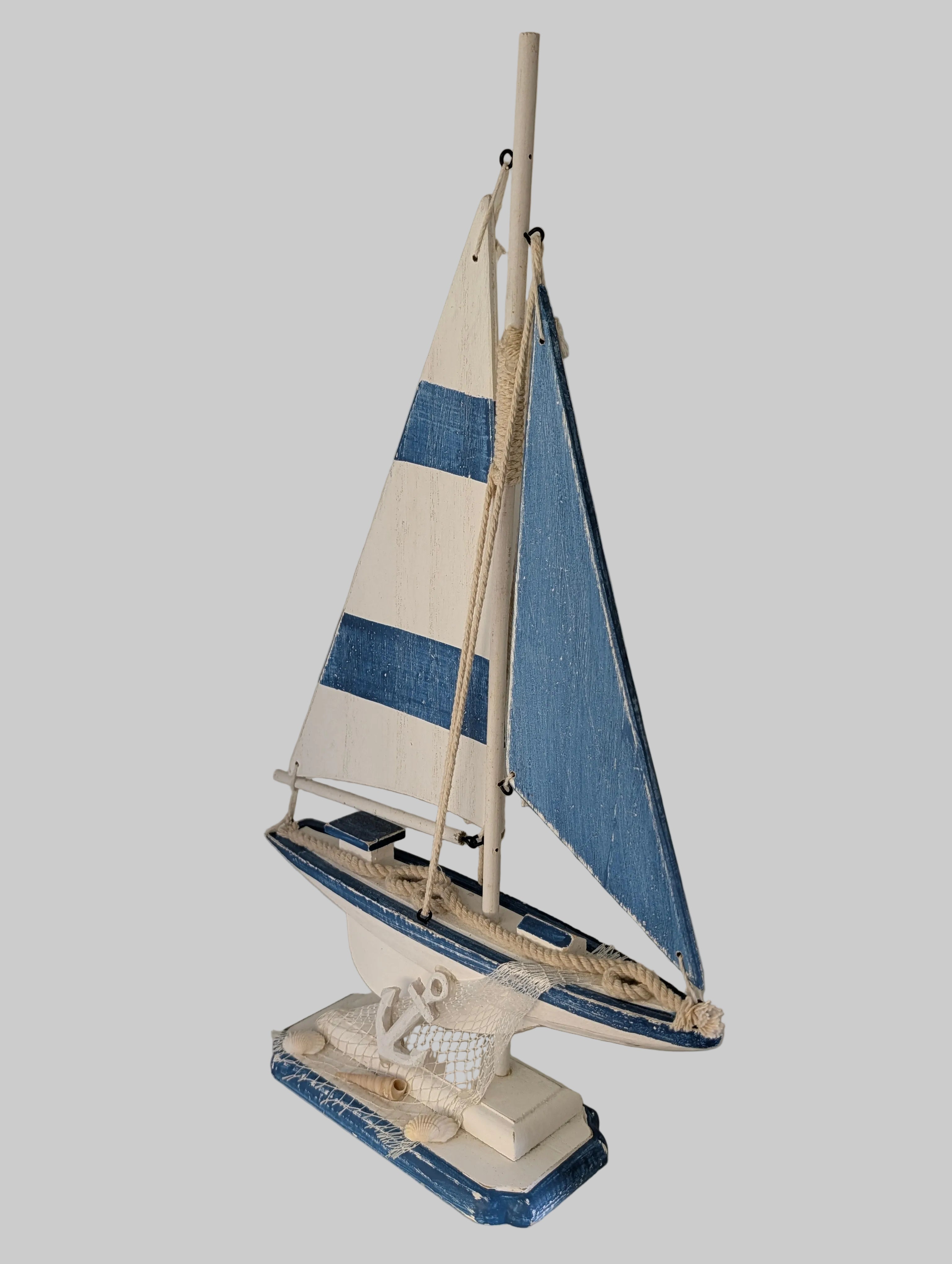 Coastal Wooden Sailboat Decorative Accent
