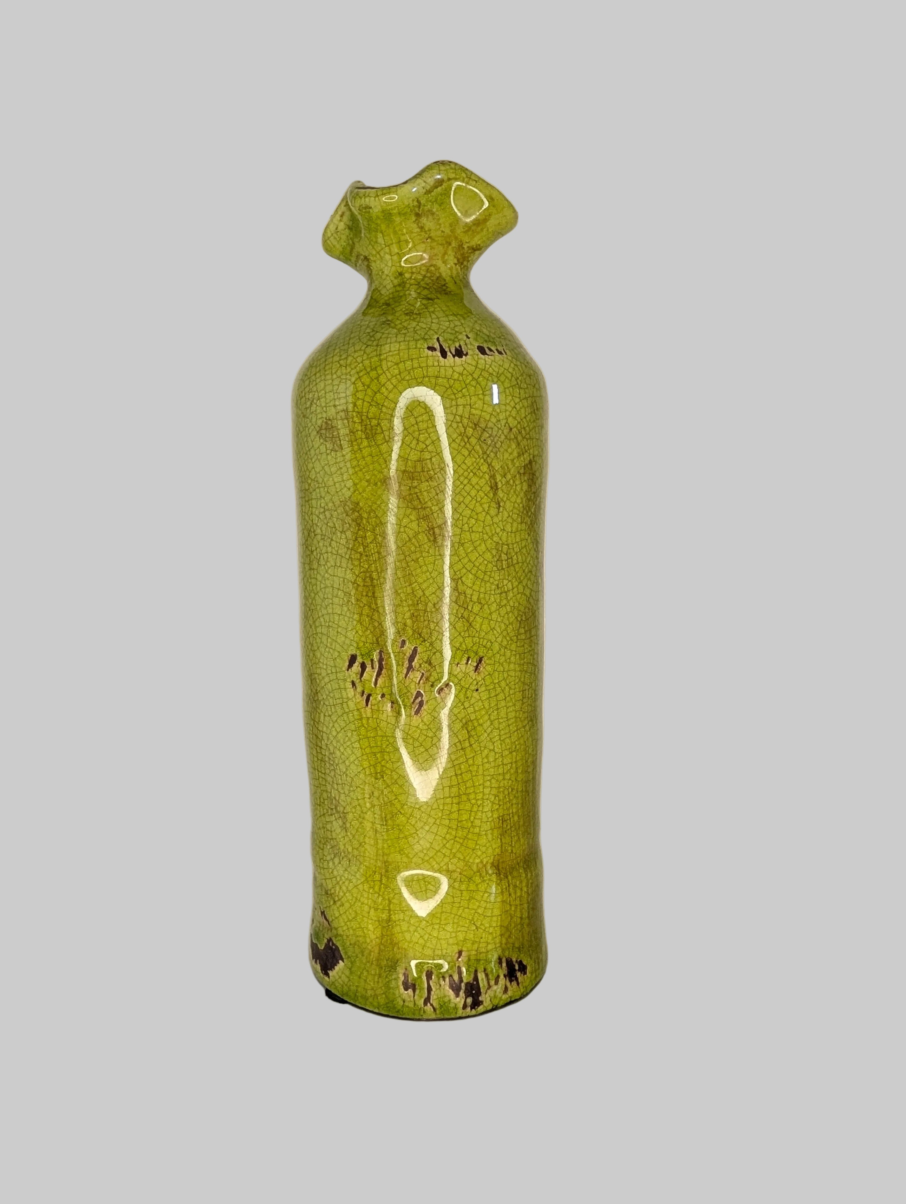 Chartreuse Crackle-Glaze Bottle Vase