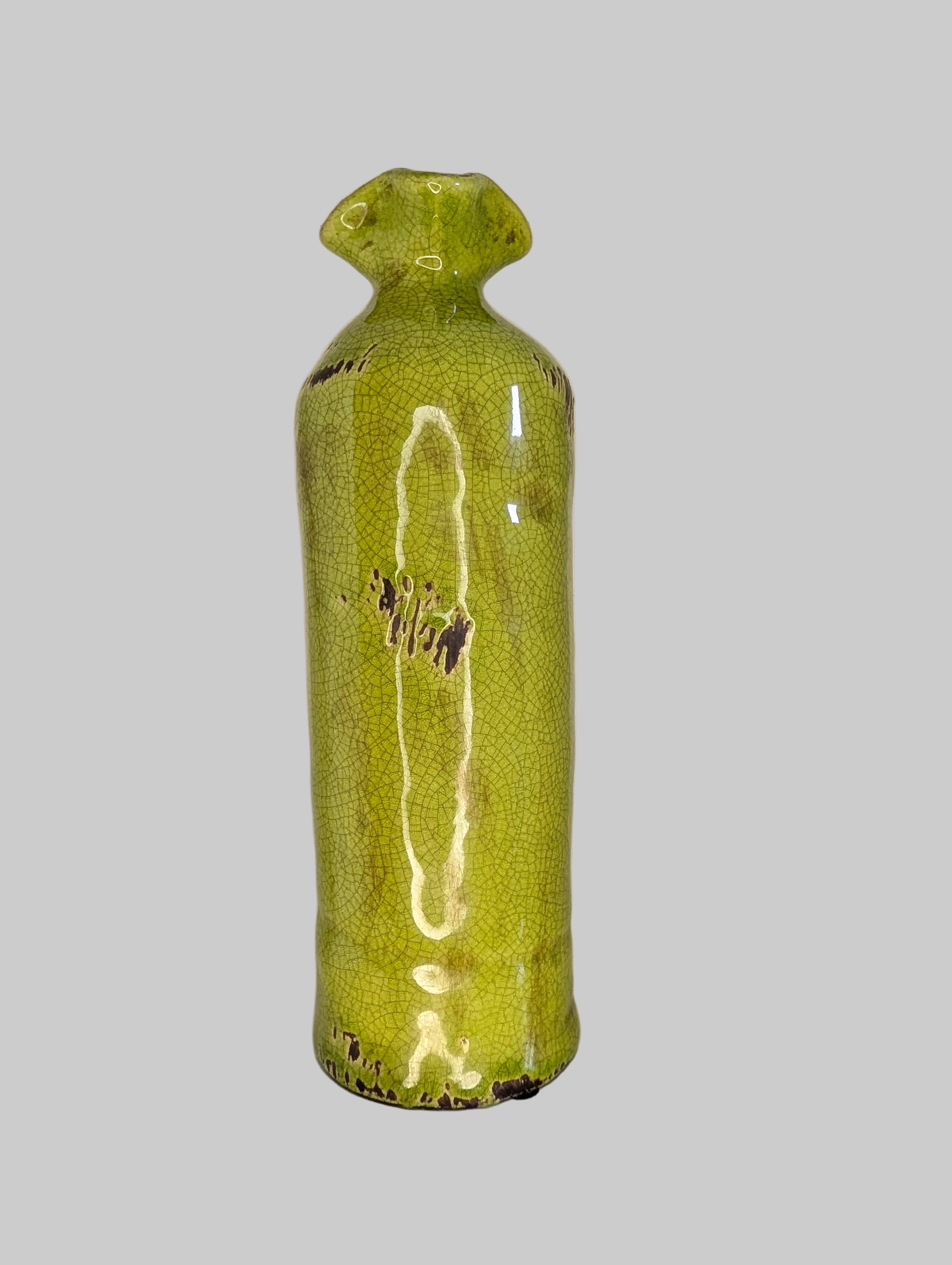 Chartreuse Crackle-Glaze Bottle Vase