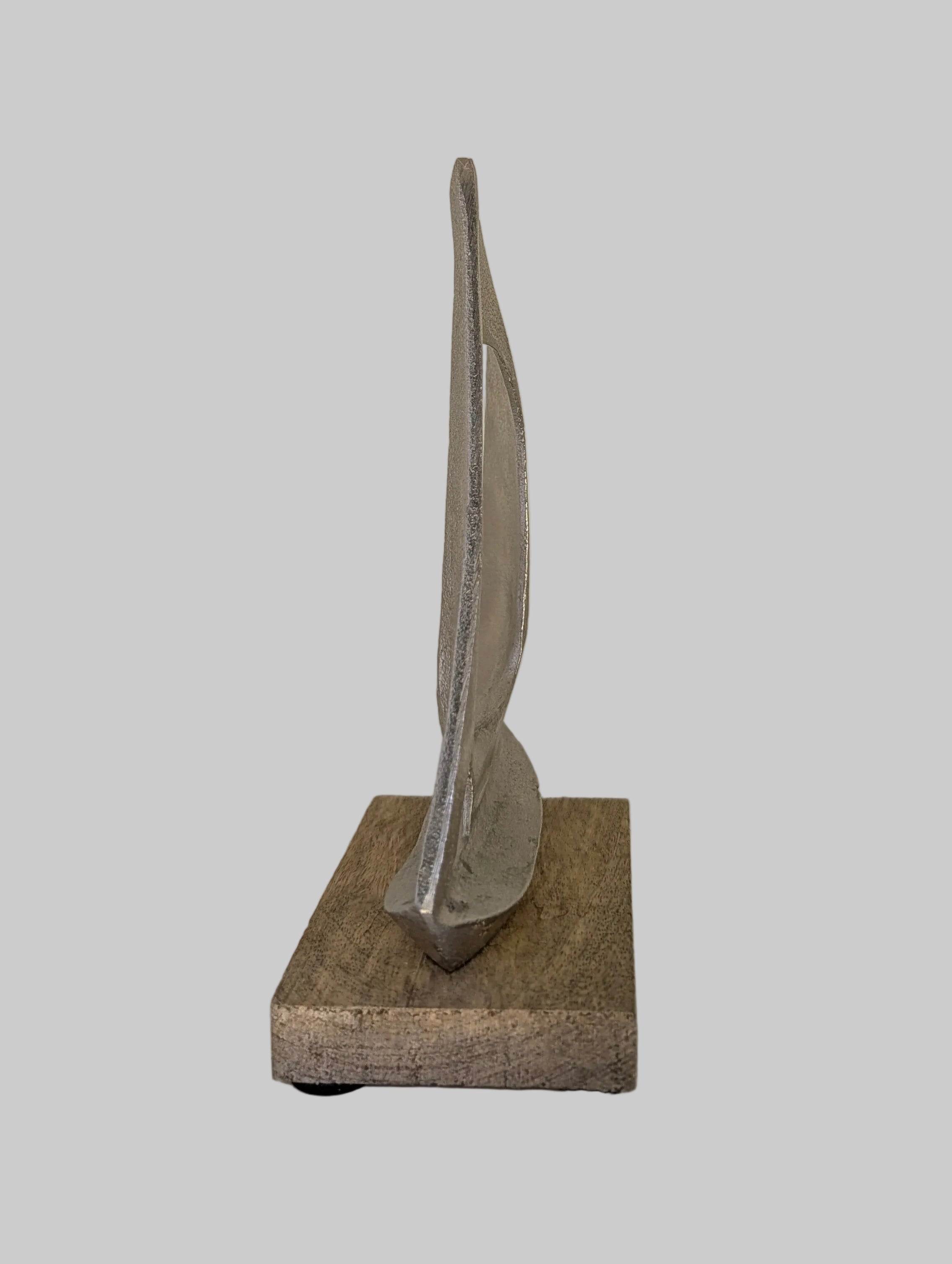 Brushed Silver Sailboat Sculpture on Wood Base